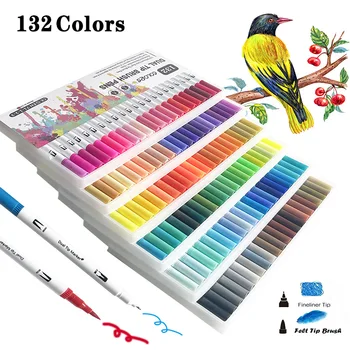 Dvojni Čopič Peresa Označevalcev 132 Barve Art Marker Krtačo Fine Nasvet Umetnosti Kolorit Označevalcev za Otroke, Odrasle, Kolorit Knjigo ustvarjalce