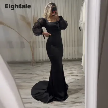 Eightale Elegantne Črne Večerne Obleke Dolgo Zabuhle Rokavi morska deklica Prom Stranka Obleke za Poroko Formalno arabski abendkleid damen