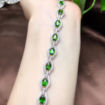elegantno jasno, zelena diopside gemstone zapestnica za ženske fine srebrni nakit jasno, dobro barvno veliko certified natural gem prisoten