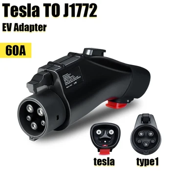 Električna Vozila Adapter za Max 60A & 250V (Črni) Za Tesla, da J1772 EVs