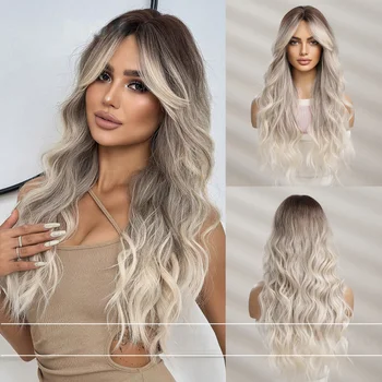 Evropski in Ameriški velik val lasuljo ženske figure eight šiška gradient sivo dolge kodraste lase sintetičnih vlaken polno glavo kritje