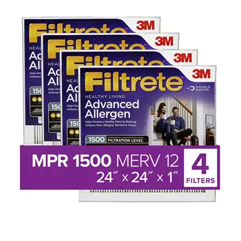 Filtrete 24x24x1 Zračni Filter, MPR 1500 MERV 12, Napredno Alergen Zmanjšanje, 4 Filtri