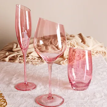 Flamingo Poševnih Šampanjec Kozarca Vina, Vode Pokal Nastavite Crystal Light Luksuzni Retro Ognjeni Doma Roza Visoke Vrednosti Bordeaux Kozarec Vina