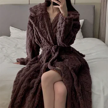 Flanela Oblačilih, Ženske Zimske Debel Toplo Midi Doma Sleepwear Prijetno Noč Seksi Oblačila Korejske Modne Ponudbe Nove Priložnostne