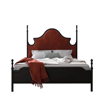Francoski retro zakonsko posteljo, srednjeveški masivnega lesa oblazinjeno posteljo, naslonjalo posteljo, poročno posteljo, beli vosek, les