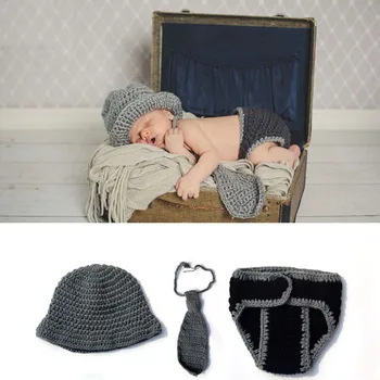 Gospod Slog Novorojenčka Fotografija Rekviziti Baby Klobuk z Plenic Pokrov in Kravato Fantek Kostum Obleko H268
