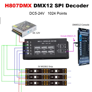 H807DMX DMX512 Krmilnik DMX SPI Dekodiranje 1024 slikovnih pik RGB Krmilnik 14 Kanalov DMX Krmilnik Za WS2812 WS2813 DMX Stopnji Svetlobe