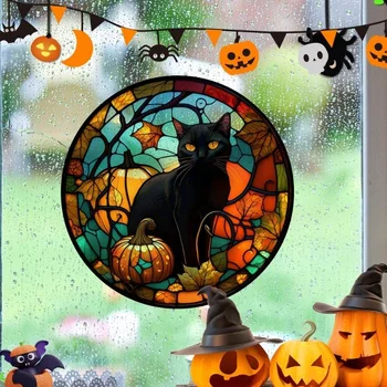 Halloween Obarvajo Pisane Grozo Castle Cat Statične PVC Okna Stekla Lepilo Nalepke Brezplačno Dekorativni Snemati Stranka Domov Dekoracijo