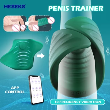 HESEKS Bluetooth APP Penis Usposabljanje Moški Masturbator Vibrator za Moške Spola Pralni glavice penisa Massager