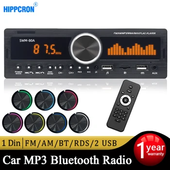 Hippcron Avto Radio 1 din Avdio Srereo Bluetooth, MP3 Player, FM/AM-Sprejemnik, Z Daljinskim upravljalnikom AUX/TF/RDS Dva USB Polnjenje Telefona