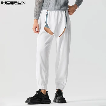 INCERUN 2023 Ameriški Stil Nove Moške Hlače Dekonstrukcija Oblikovanje Votlega Hlače Trdna Seksi Priložnostne Street Moški Pantalons S-5XL