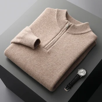 Jeseni in pozimi nove 100% volna, kašmir sweater moški pleteni plus velikost high-end plašč semi-visok ovratnik debel pulover toplo