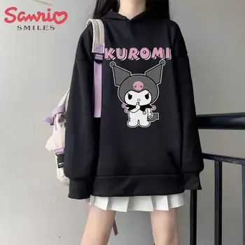 Kawaii Sanrio Anime Kuromi Kapičastih pulover s kapuco Ins Japonski Preppy Tiskanja Dolg Rokav Dekle Srčkan Priložnostno Svoboden Pomlad/jesen Hoodie Darilo