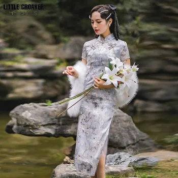 Kitajski Slog ženska Oblačila Kratek Rokav Cheong Sams Cvjetnim Natisne Cheongsam Kitajske Tradicionalne Shanghai Obleko