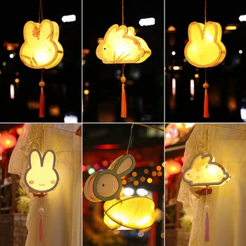 Kitajski Sredine Jeseni Festival DIY Ročno izdelane Lesene Luč Material Paket z LED Luči Srčkan Zajec Zajček Obliko Visi Svetilka