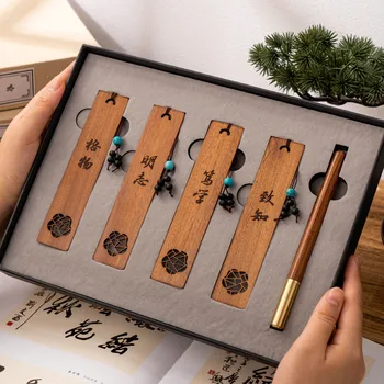 Klasični Kitajski slog zaznamek podpis pero darilo polje napredno leseno obleko roko darilo mahagoni zaznamek darilo debelo