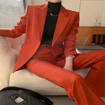 Korejski Modi Nove Dolg Rokav Dvojno Zapenjanje Blazerji Visoka Vitka Dama Sopihanje Obleke Rdečo Obleko za Ženske Urad Obrabe