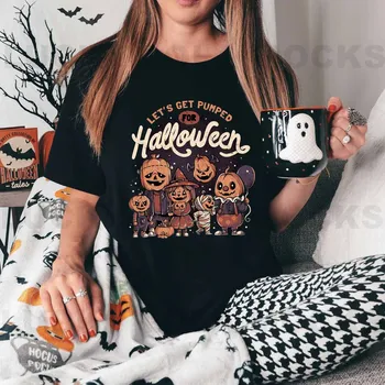 Kratka Sleeved Trendy Halloween Moda za Ženske Pismo Vzorec T-Shirt Žensk Natisnjeni Priložnostne Žensk Čistega Bombaža Črna Majica s kratkimi rokavi