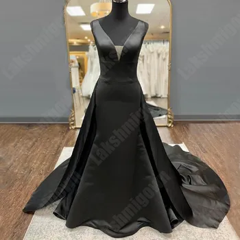 Lakshmigown Gothic Black Morska Deklica Poročno Obleko S Snemljivo Krilo 2023 Vestidos Elegantne Poročne Halje Zajela V Vratu