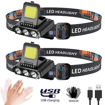 LED Senzor Žaromet, Mini Prenosni Skp Posnetek Svetlobe USB Polnilne 5 Načinov Svetlobe Žarometi Z Vgrajeno Baterijo za Taborjenje Luč