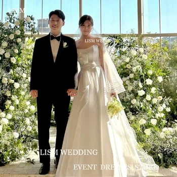 LISM Elegantno korejski Poročne Obleke Ljubica brez Rokavov Pleat A-Line Poročne Halje Vestido de noiva 2024 Za Ženske po Meri