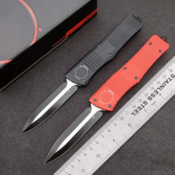 Mikro OTF Tech Nož Dvojni Rob D2 Jekla Rezilo 59HRC Črna Titan CNC Ročaj Prostem Kampiranje samoobrambe Sadje Nož A11