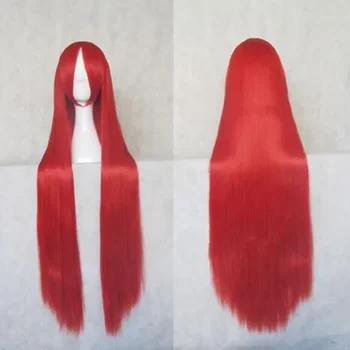 Moda nov Anime 100cm ravne Dolge Rdeče Naravnost cosplay las lasuljo S Šiška