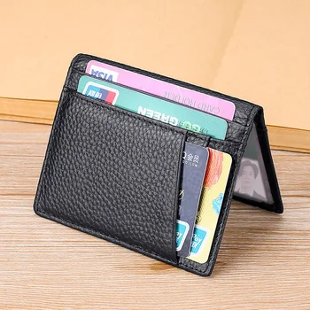 Najnovejše Ultra-tanko Mehko Denarnice 100% Pravega Usnja Mini Imetnik Kreditne Kartice Tanke Denarnice Majhne kartice Sim Moške Denarnice