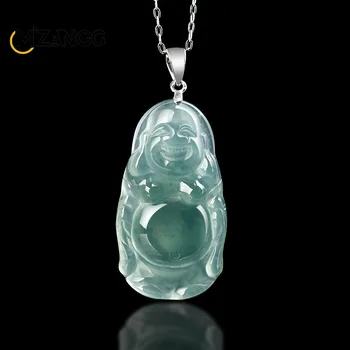 Naravni Jadeit Modro Vodo Buda Gong Obesek S925 Srebro Vdelan Ledu Buda Žensk Jade Ogrlico, Čar, Moda Nakit Amulet