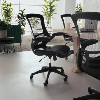 Naslonjalo obračanje pisarniški stol z ledvene podpore in nastavljivo višino sedeža, očesa, pisarniški stol, usnje mehko sedež, črna