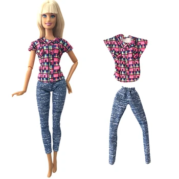 NK 1 Kos Ročno Lutko Oblačila Vijolično Majico Skinny Kavbojke Priložnostne Obrabe Moda Hlače za Barbie Lutka Oprema Igrače