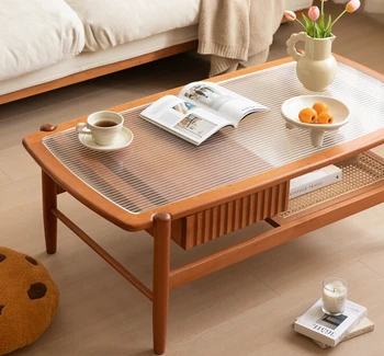 Nordijska masivnega lesa, stekla rattan, tkane pravokotne kava miza, dnevni prostor, moderno in minimalistično gospodinjsko uporabo