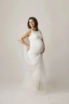 Nosečnost Maxi Obleko Fotografija Prop Dolge Čipke Bele Obleke + Plašč Porodniškega Obleke za Nosečnice Fotografijo Ustrelil Prom Oblačenja