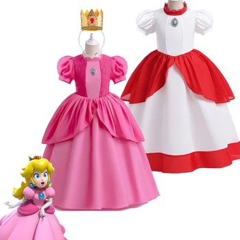 Nova Princess Peach Pečurka Cosplay Obleko Dekle Kostum Rojstni obleke Performace Obleke Otroci Karneval Fancy Obleke