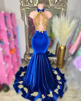 Novi seksi Royal barva žogo obleko morska deklica povodcem visoko vratu Čipke aplicirano Stranka obleko za dekleta rojstni dan Luksuzni večerno obleko