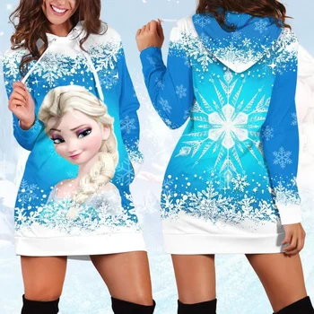 Novo Zamrznjene Elsa Hoodie Obleko Pulover Fashion Majica Disney Obleko Obleko 3d Allover Natisnjeni Hoodie za Ženske
