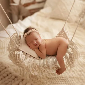 Novorojenček Fotografija Rekviziti Baby viseči mreži, Swing Boho Slog Posteljo Handwoven Fotografija Pribor Fotografia Baby Predmeti, Fant Dekle