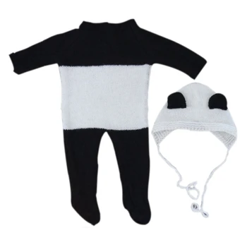 Novorojenček Panda Kostum Fotografije Oblačil Jumpsuits & Klobuk Fotografiranje Rekvizitov, Otroška Fotografija Obleka, Fantje Dekle Unisex Foto Obleko