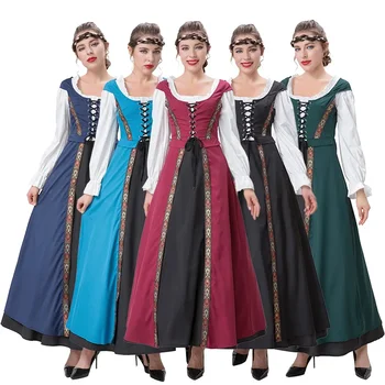 Odrasle Ženske Renaissance Retro Srednjeveške Drame Fazi Dolgimi Rokavi Obleka Obleke Halloween Cosplay Kostume Vlogo Igrajo Obleko