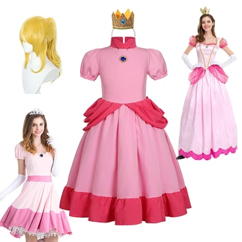 Odraslih Pink Princess Peach Kostum Ženske Cosplay Stranke Halloween Fantasia Pustno Obleko Gor Oblačila za Ženske, Modno Obleko S-XXL