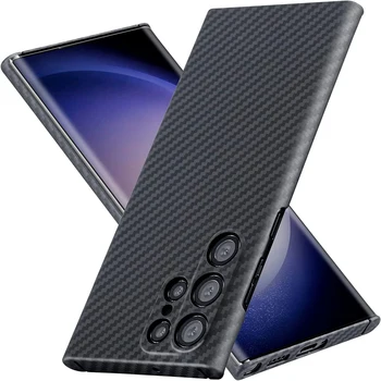 Ogljikovih Vlaken Ohišje za Samsung Galaxy S23 Ultra Telefon Primeru Lahki Pravi Aramid Vlaken S23+ S23 Plus Podpira Brezžično Polnjenje