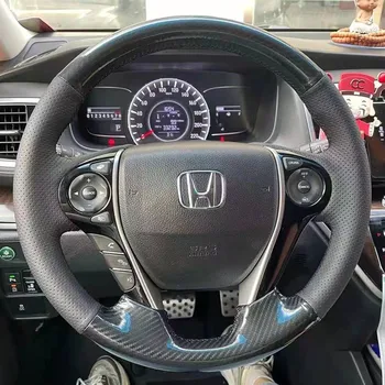 Ogljikovih Vlaken pravega Usnja Volan Kritje za Honda Accord 9 Crosstour Odyssey 2013-2020 Ročno Sešijejo Namenske Deli