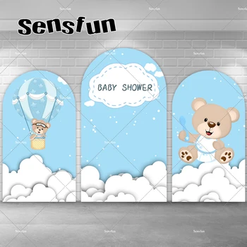 Oh Baby Bear Balonom Arch Ozadje Kritje Fantje Newborn Baby Tuš 1. Rojstni dan Ozadju Oblaki Modro Nebo Banner