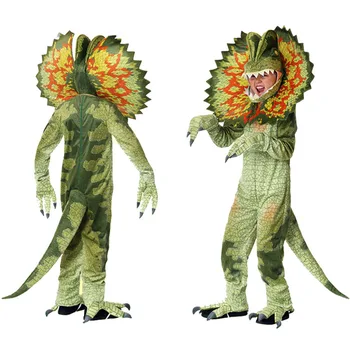 Otroci Dilophosaurus Halloween Cosplay Kostum Dinozaver Klobuk Jumpsuit Rokavice Stranka Oblačila Za Fante, Dekleta