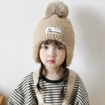 Otroci klobuk, jeseni in pozimi korejskem slogu krzno žogo za fante in dekleta zgosti plišastih puloverju baby priložnostne toplo uho protecti