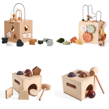 Otrok Montessori Igrače, Lesene Stavbe, Bloki Oblike Ujemanja Igrače Otroci Izobraževalne Leseni Škatli Puzzle Igrače Zlaganje Igre