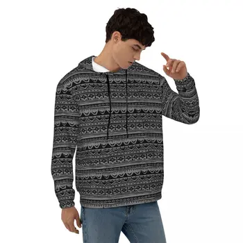Plemenskih Tiskanja Essentials Hoodies Zimo Črno in Sivo Ulične Hooded Majica Moški Retro Osnovne Prevelik pulover s kapuco