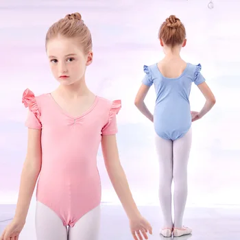Poletje Kratek Rokav Leotards Otrok Dancewear za Dekleta Balet Ples Praksi Oblačila Uspešnosti Obleko Bombaž Bodysuit Otroci