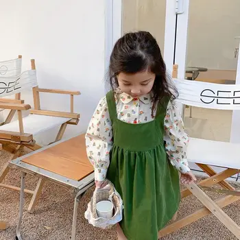 Pomlad Nov Dekliški Brezrokavnik Obleka Komplet Modni otroška Oblačila, Otroški enobarvni Velvet Princesa Obleko Baby Girl Obleke