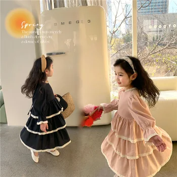 Pomlad Novo Obleko: Otrok korejski Bombaž Perilo z Dolgimi rokavi Obleko, Preprosto Torto Obleko, Princesa Obleko